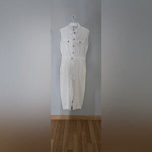 Zara White Sleeveless Jumpsuit with Buttons